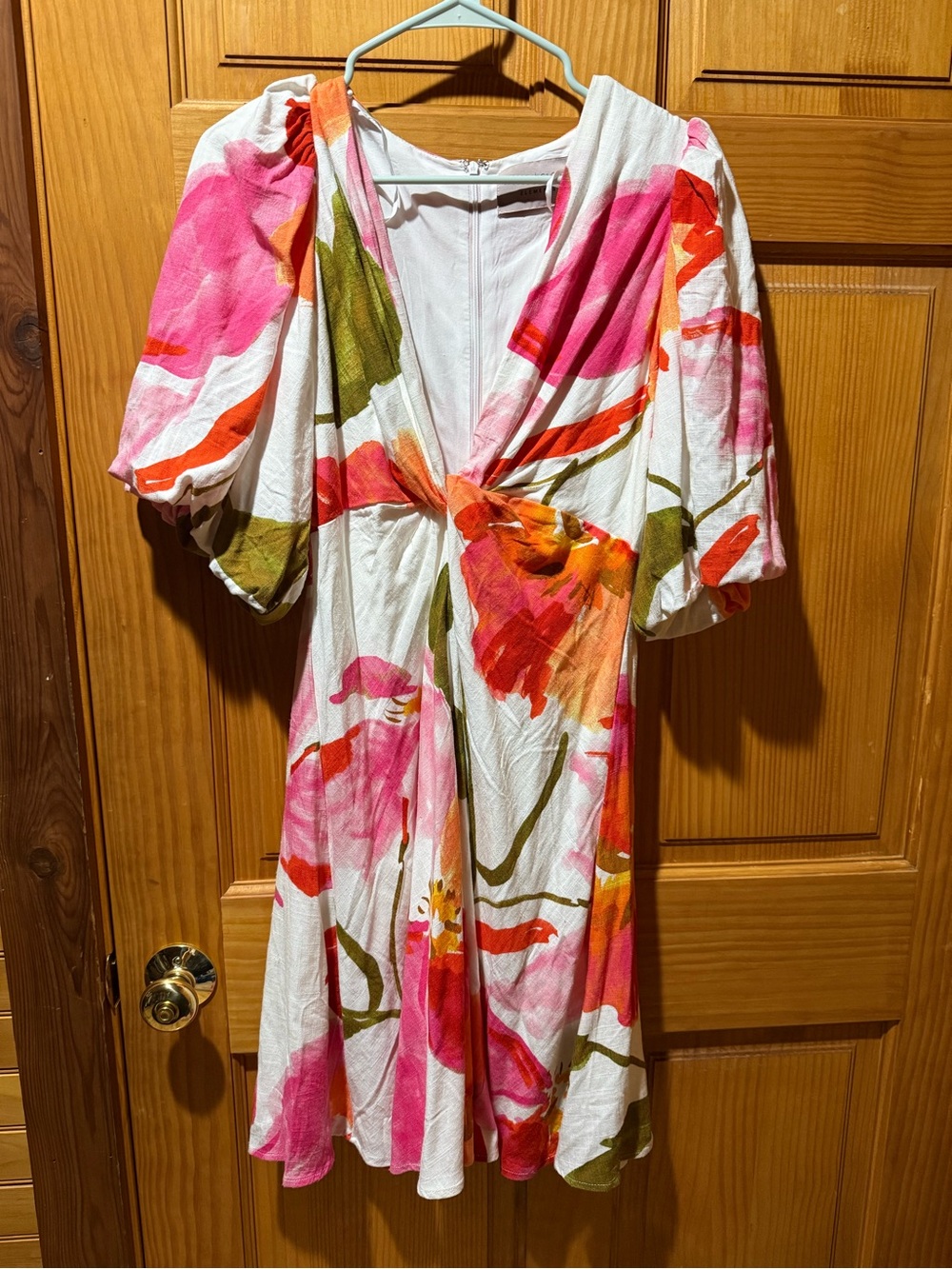 White Floral Midi Dress with Pink & Orange